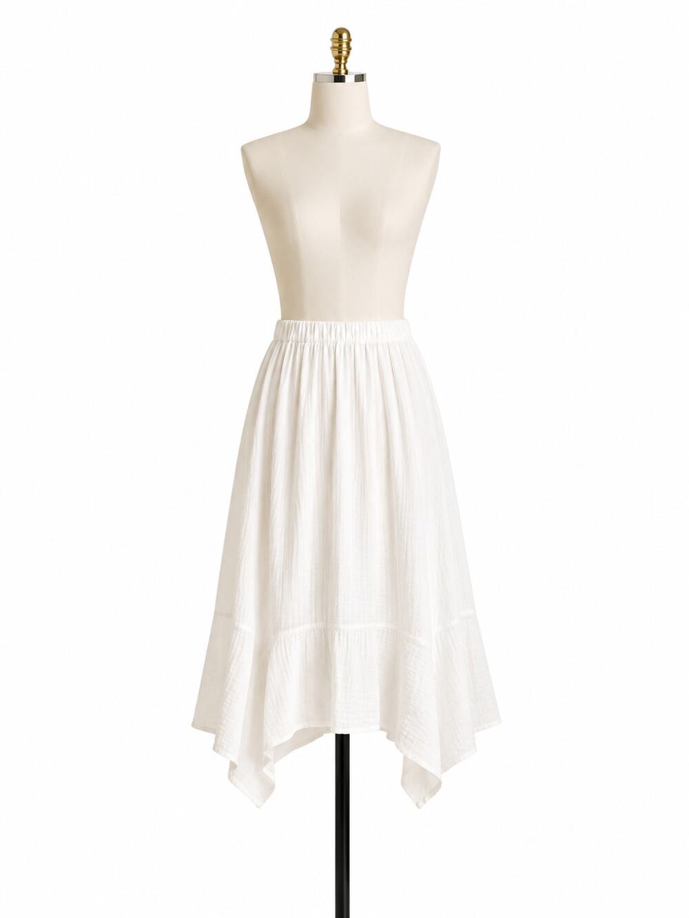 Sundance White Cotton Gauze Handkerchief Hem Midi Skirt Sz Large